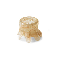 Side angle of the HKLIVING Melting Glass Candle Holder in Cream showing its marbled glass and drip-effect base