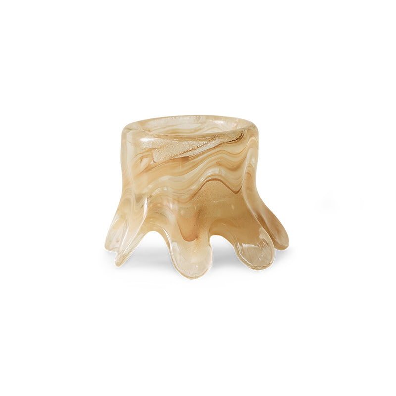HKLIVING Melting Glass Candle Holder in Cream, an organic drip-effect glass candle holder, on a plain white background