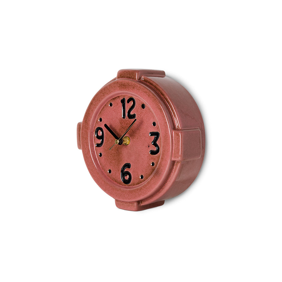 Terracotta Wall Clock by HKLIVING, front view showing the glossy glaze and bold graphic numerals