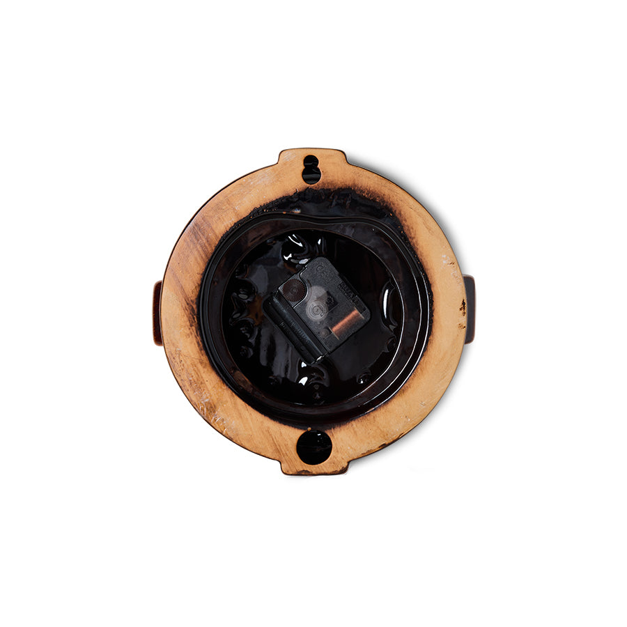 Terracotta Wall Clock by HKLIVING, side angle showing the chunky rounded ceramic profile and mounting tabs