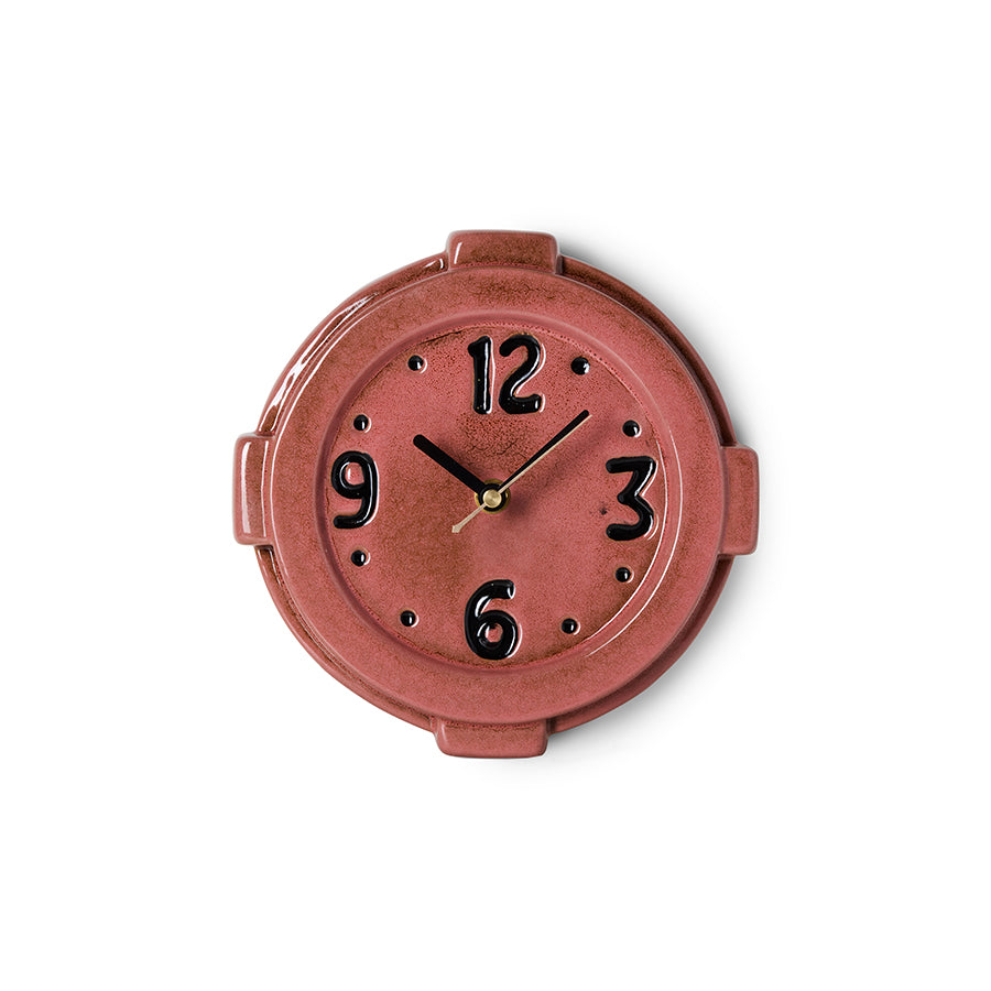 Terracotta Wall Clock by HKLIVING, retro ceramic clock with black numerals on a plain white background