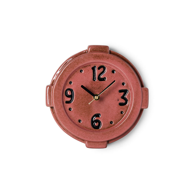 Terracotta Wall Clock by HKLIVING, retro ceramic clock with black numerals on a plain white background