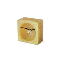 Soft Yellow Resin Table Clock by HKLIVING – angled view showing marbled resin texture