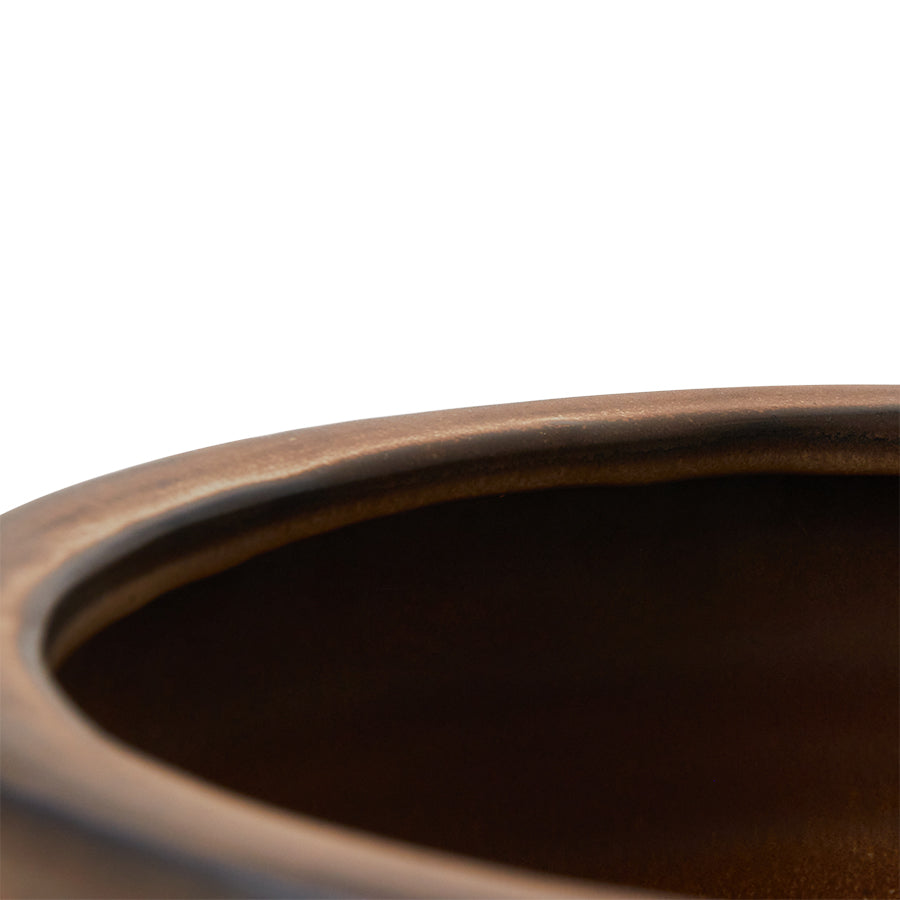 Detail of the dark brown glazed rim and interior of the HKLIVING vanilla planter