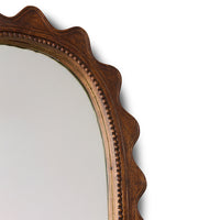 Close-up of the beaded, scalloped edge detail on the HKLIVING wooden ripple mirror frame