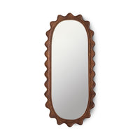 Oval wooden ripple mirror by HKLIVING with a scalloped mango wood frame, on a plain white background