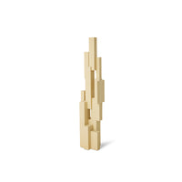 Angled view of the cream stacked-block wooden sculpture by HKLIVING