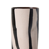 Close-up of the Mono Vase's rim and black stripe pattern on the warm sand-coloured earthenware surface
