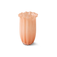 Ribbed glass vase in peach by HKLIVING, front view on a white background showing the ribbed glass texture