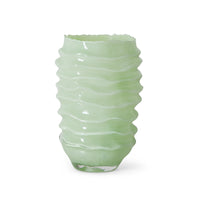 Ribble Glass Vase in Mint by HKLIVING, ribbed wave-textured glass vase on a plain white background
