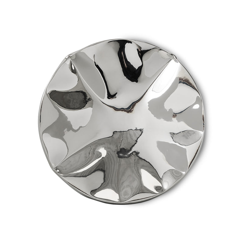 KLIVING Dent chrome wall sculpture 68cm on white background