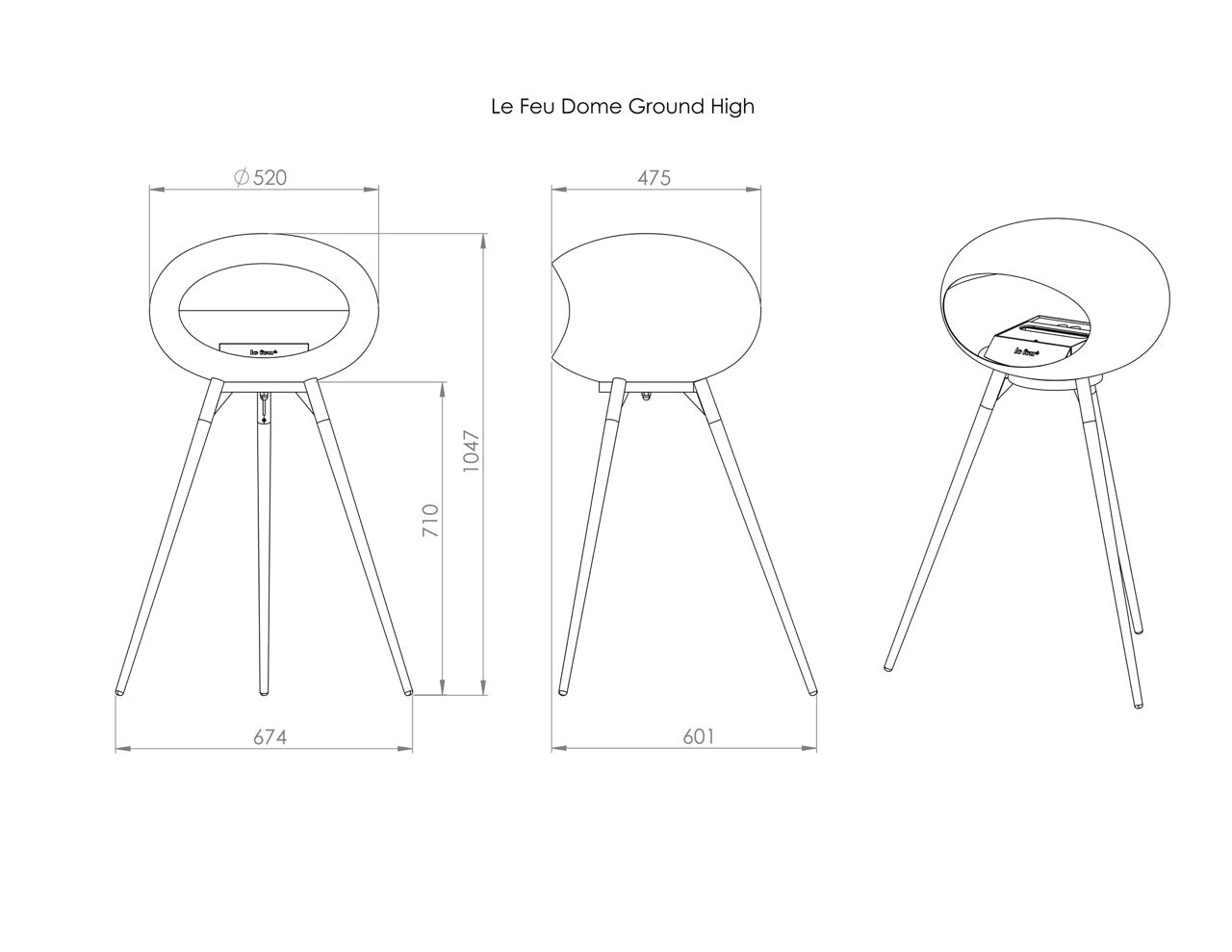 Le Feu Dome Ground High – Freestanding Bioethanol Fireplace (Classic 525)