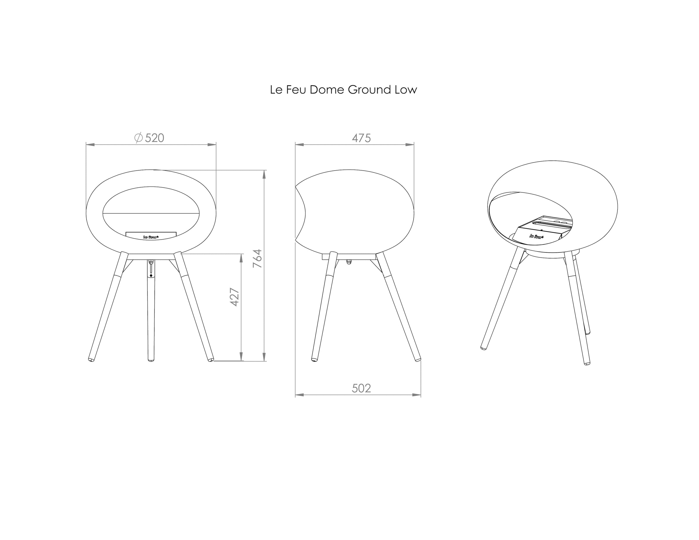Le Feu Dome Ground Low – Freestanding Bioethanol Fireplace, Classic Size