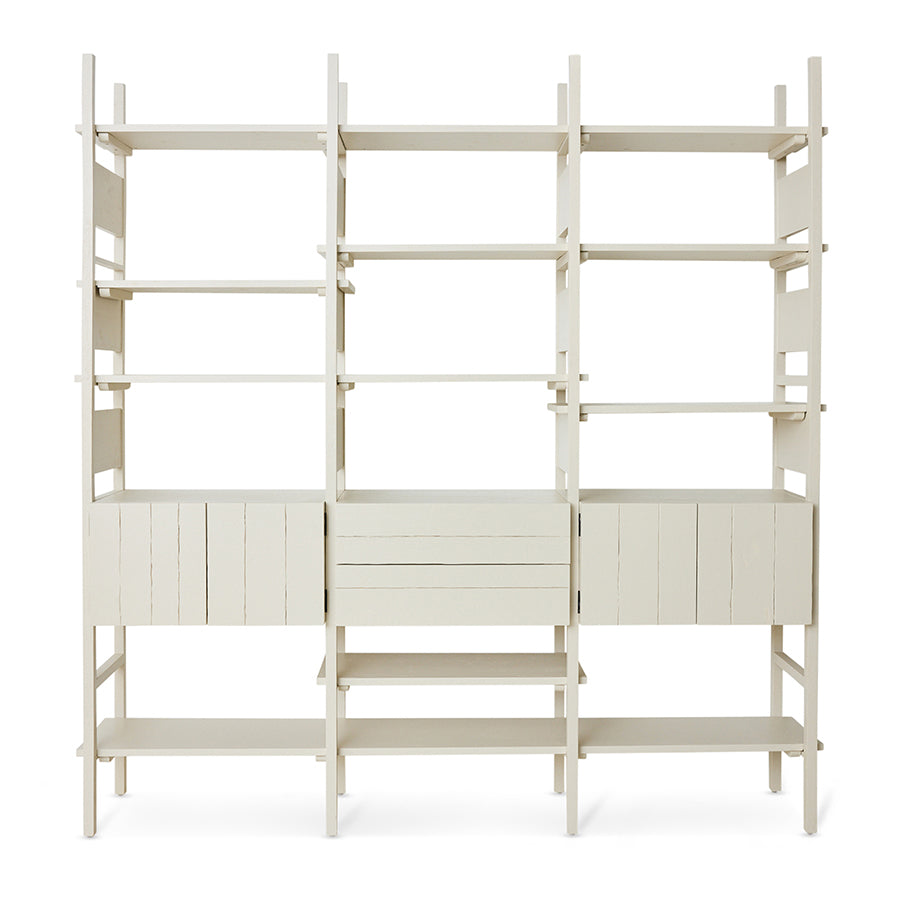 Raw Shelving Unit in Cream by HKLIVING – tall pine wood wall storage with cupboards and drawers