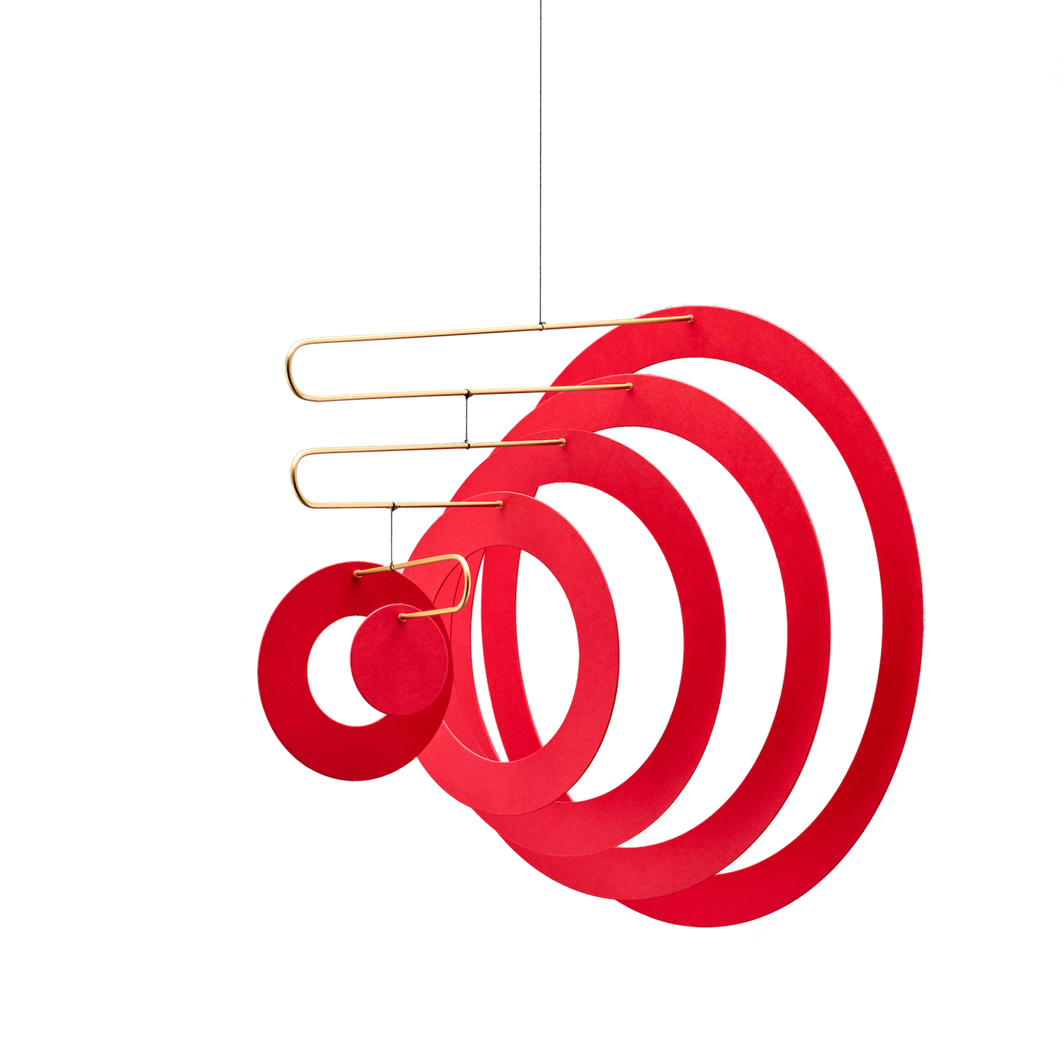 looking almost like rings making up the form of a megaphone a mobile by flensted handmade in denmark gives life and vibrancy to a space