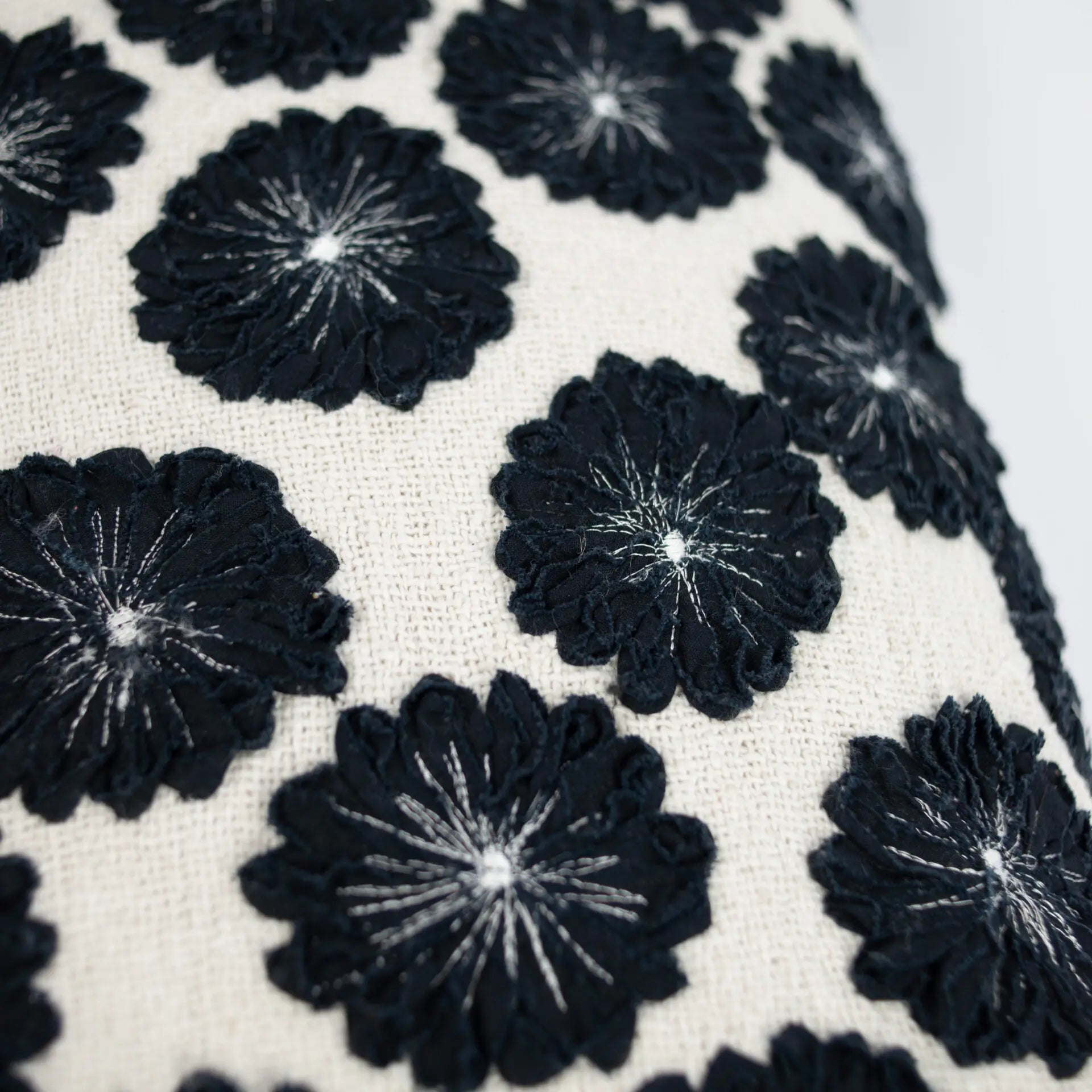 Dahlia Cushion 40x70cm - Cotton Cushion with Floral Embroidery & Feather Down Insert