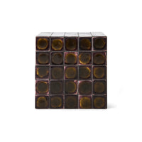 Tiled Side Table in Olives by HKLIVING – front view of hand-glazed ceramic cube table