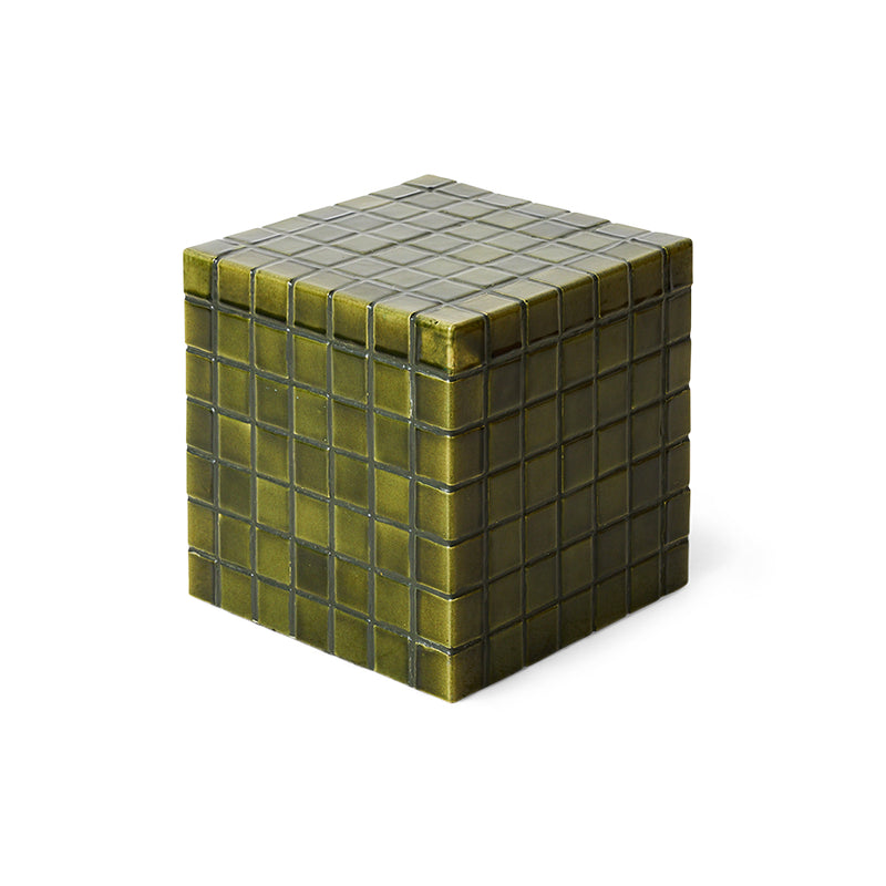 Tiled Side Table in Moss by HKLIVING – angled view showing reactive glaze detail