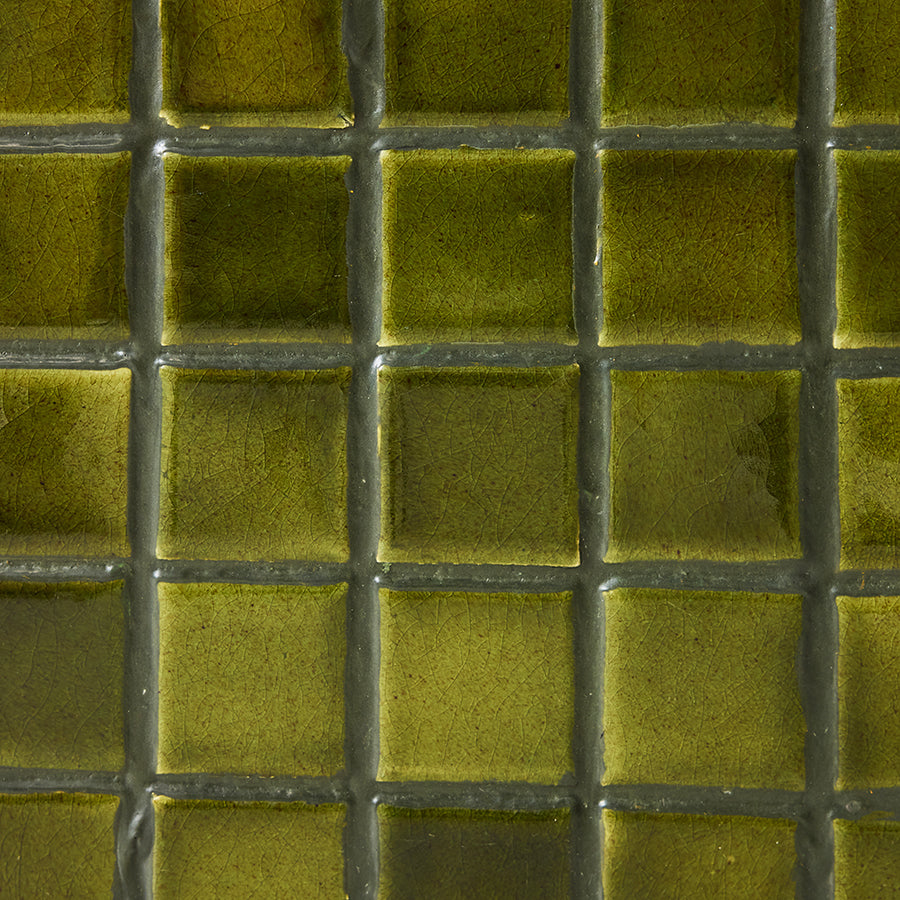Tiled Side Table in Moss by HKLIVING – close-up of hand-glazed ceramic tiles