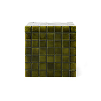 Tiled Side Table in Moss by HKLIVING – front view of hand-glazed ceramic cube table