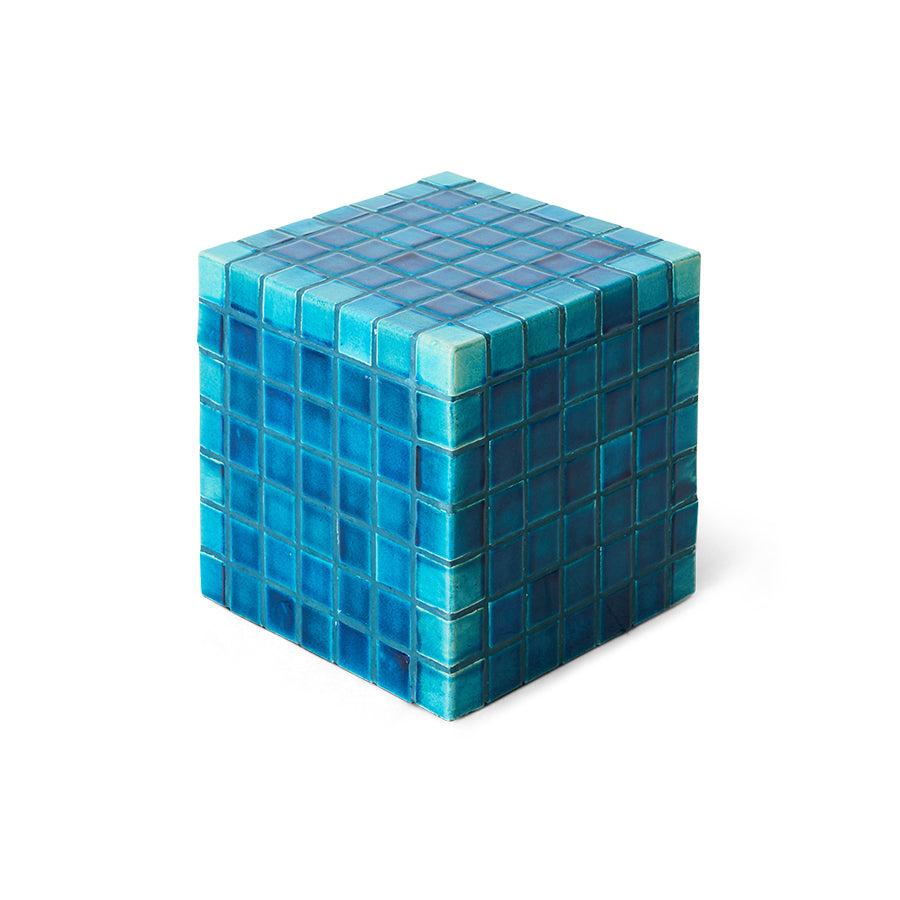 Tiled Side Table in Turquoise by HKLIVING – angled view showing reactive glaze detail