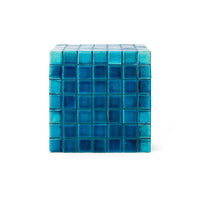 Tiled Side Table in Turquoise by HKLIVING – front view of hand-glazed ceramic cube table