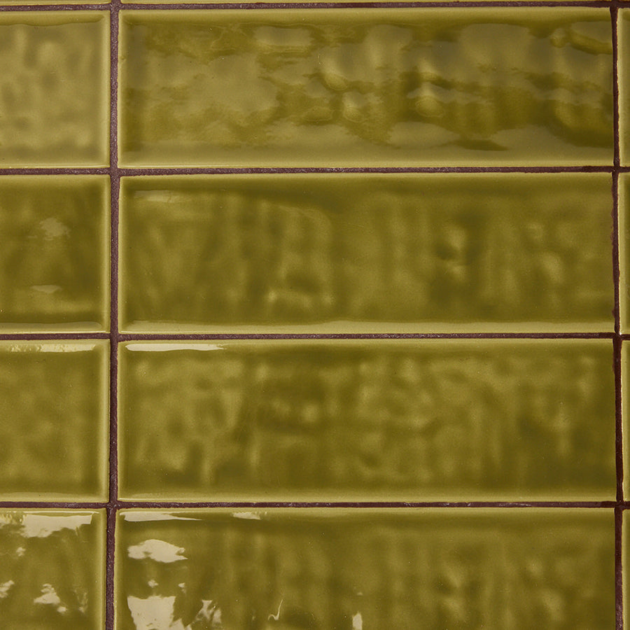 Tiled Coffee Table in Sage by HKLIVING – close-up of hand-glazed ceramic tiles