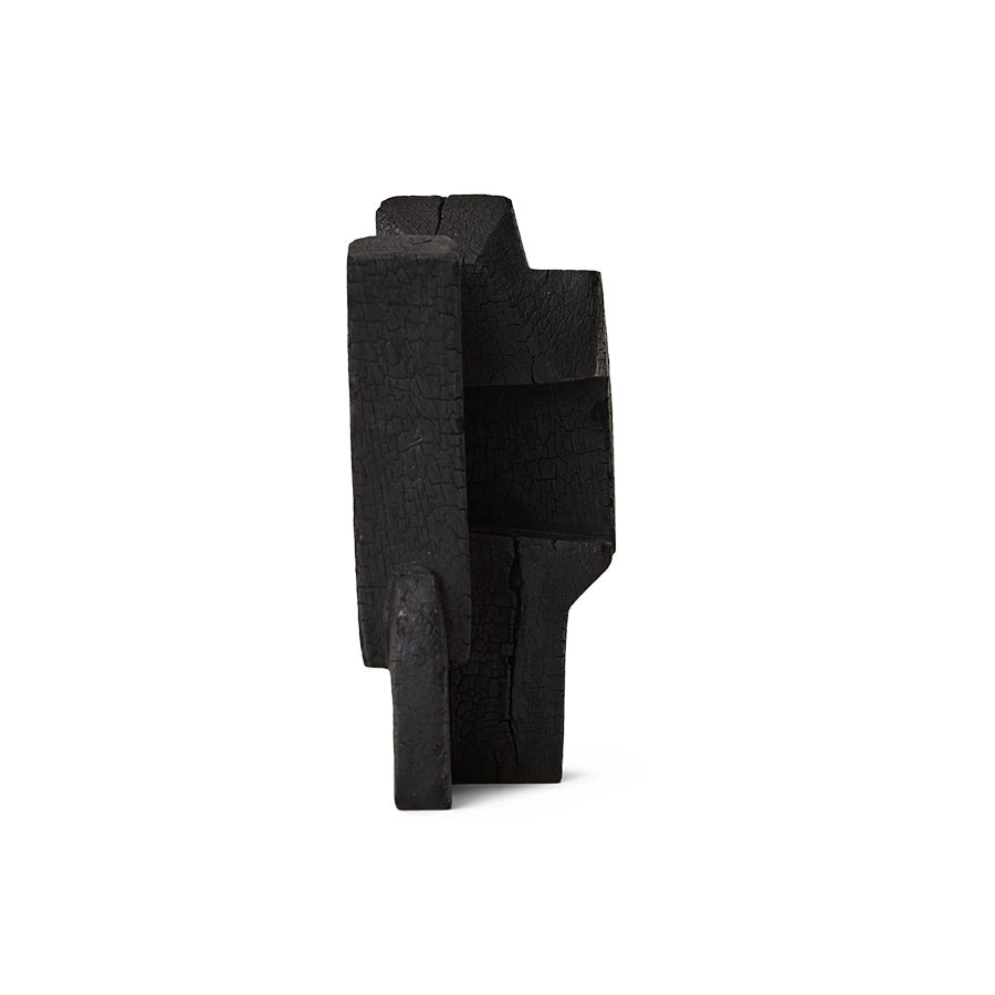 HKLIVING burned black wooden sculpture in mango wood with sculptural abstract form
