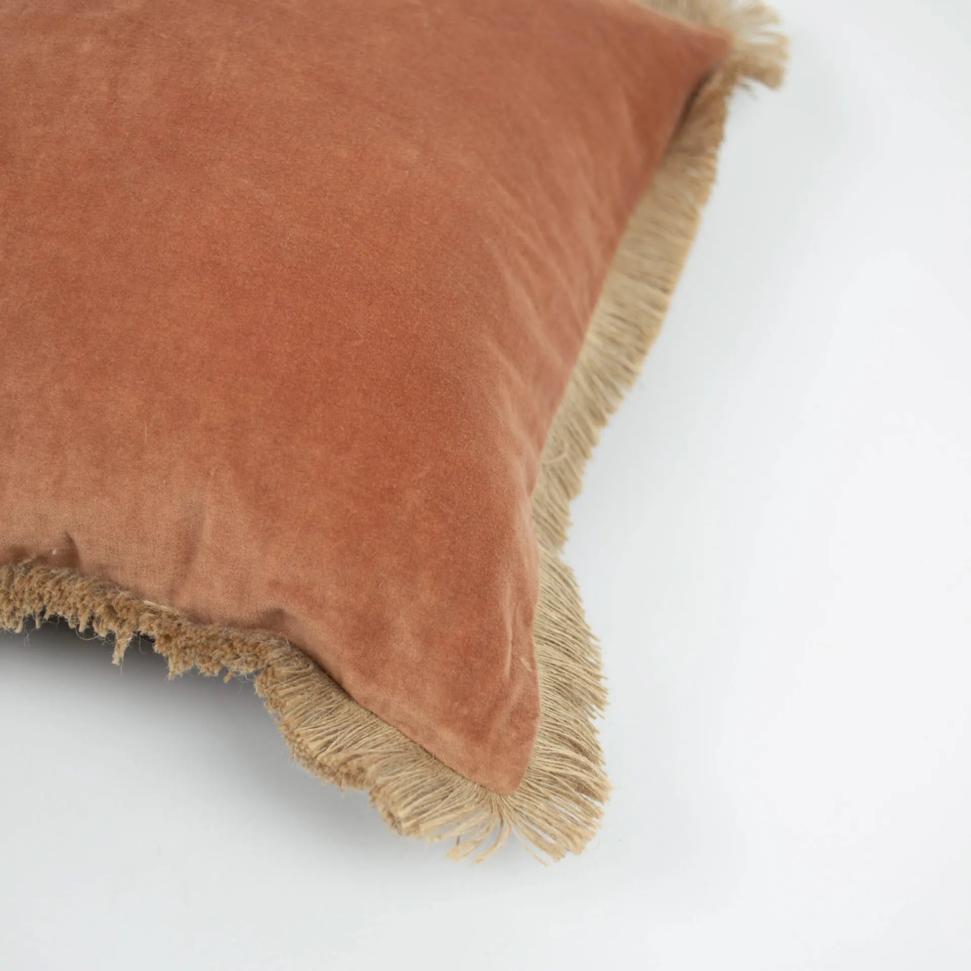 Julie Reversible Cushion 50x50cm - Cotton Cushion with Jute Fringe & Feather Down Insert