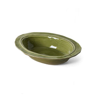 Ceramic Rustic Oven Dish in Olive Green by HKLIVING – angled view showing rustic glaze detail