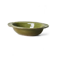 Ceramic Rustic Oven Dish in Olive Green by HKLIVING – front view of deep oval ceramic dish