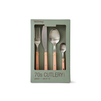 HKLIVING 70s Cutlery set of 16 in peach, shown in its sage green gift box