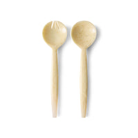 HKLIVING salad cutlery set of 2 in vanilla marbled resin, a spoon and slotted fork, on a white background