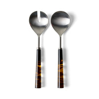 Havana salad servers by HKLIVING on a white background, showing the stainless steel heads (one slotted, one solid) and tortoiseshell-effect resin handles