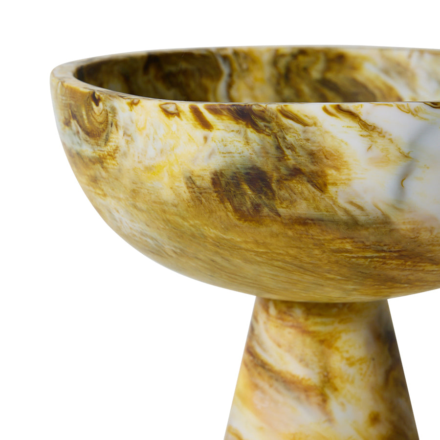 Close-up of the marbled ochre finish on the HKLIVING Marbled Bowl on Base