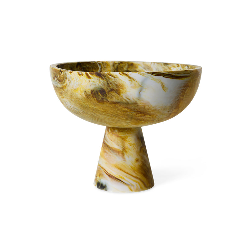 HKLIVING Marbled Bowl on Base in Ochre, a footed decorative bowl with a marbled ochre finish, on a plain white background