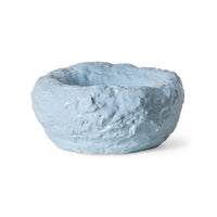 Cloud Bowl in Sky Blue by HKLIVING on a white background, showing its irregular, heavily textured surface and pale ice-blue glaze