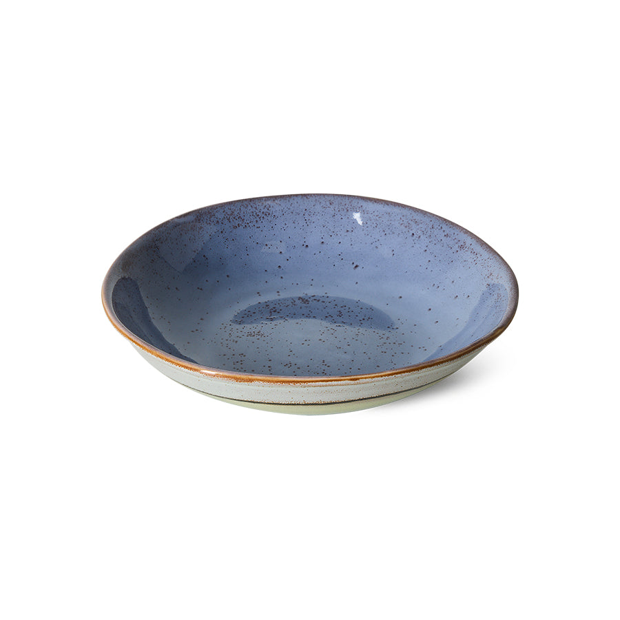 70s Ceramics curry bowl in Muted, close view of the soft blue-grey glazed interior and striped exterior