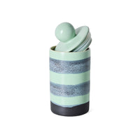 70s Ceramics Medium Storage Jar in River by HKLIVING, alternate angle showing the striped glaze and black base