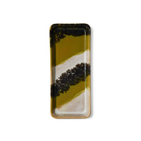 70s Ceramics Tray in Truffle by HKLIVING – rectangular stoneware dish with reactive olive, cream and black glaze