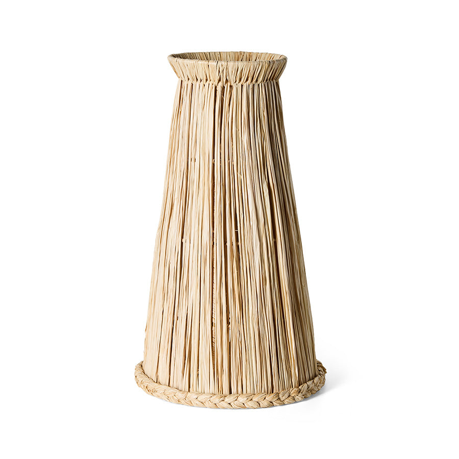 Raffia Lampshade in Natural by HKLIVING – front view of tall tapered woven shade