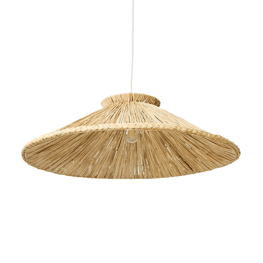 Raffia Pendant Lamp in Natural by HKLIVING – angled view showing braided edge detail