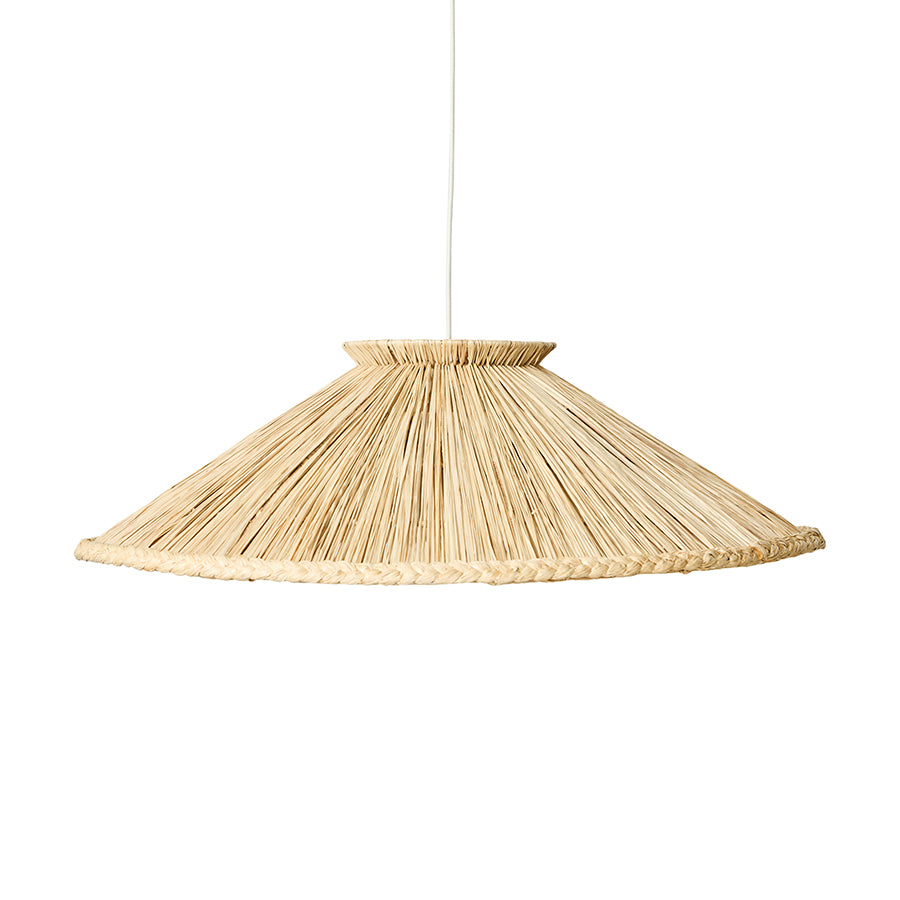 Raffia Pendant Lamp in Natural by HKLIVING – front view of hand-woven raffia pendant