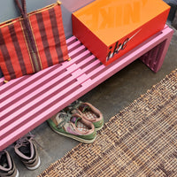 Extra-long pink accent bench for bold entryways and hallways by hkliving