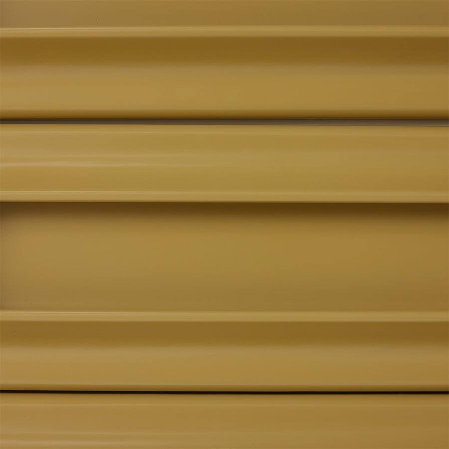 Close-up of the olive-mustard drawer fronts and cream side panel on the Space Drawer Cabinet by HKLIVING