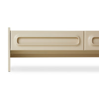 Front view of the long cream Space Lowboard by HKLIVING, showing three rounded drawer fronts
