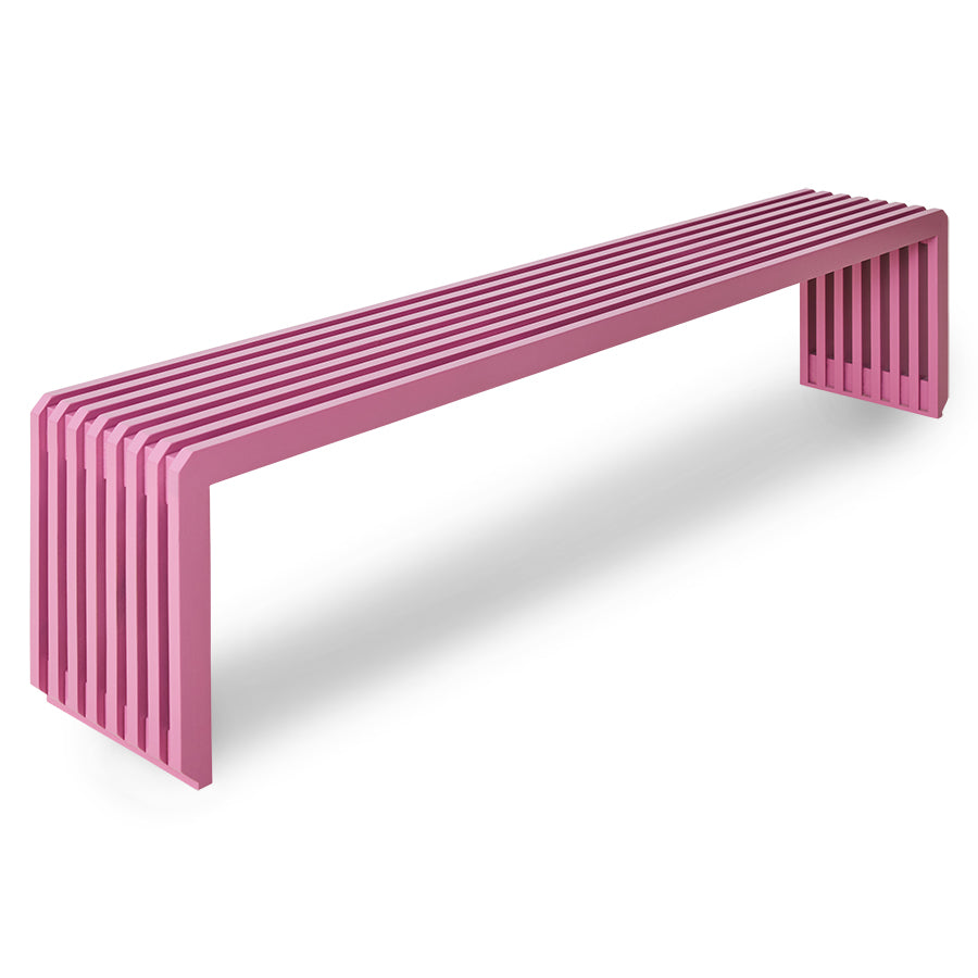 Hot pink slatted sungkai wood bench by hkliving in a creative modern living room