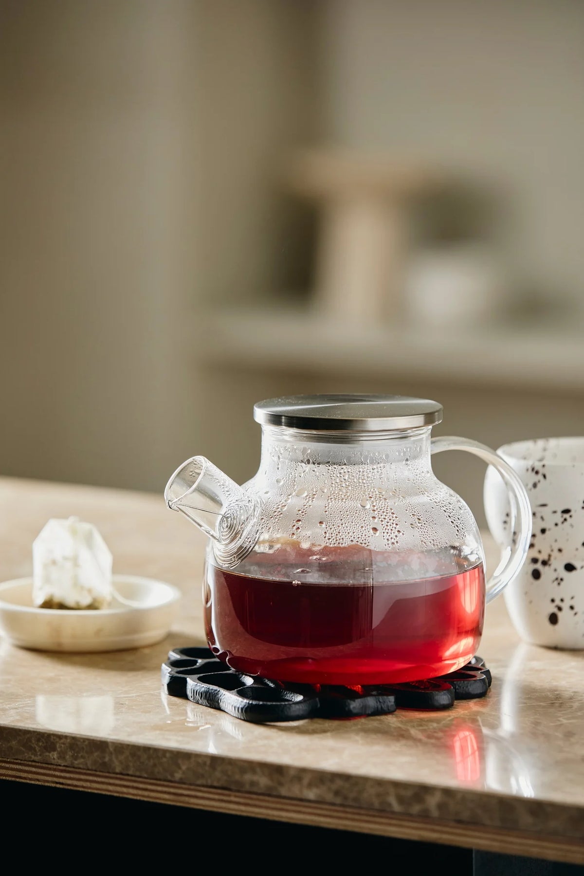 CELOSIA glass teapot by Nordal styled as part of a tea serving scene