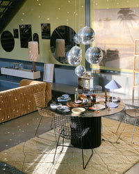 Black Round Wooden Pillar Dining Table by HKLIVING, 140cm diameter, Handmade