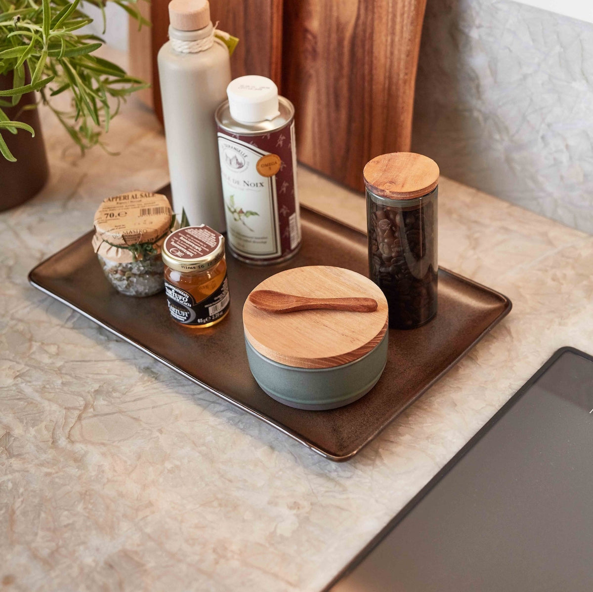 RAW Northern Green Small Bowl with Teak Wood Lid & Spoon by Aida – Stoneware Storage for Stylish Everyday Serving